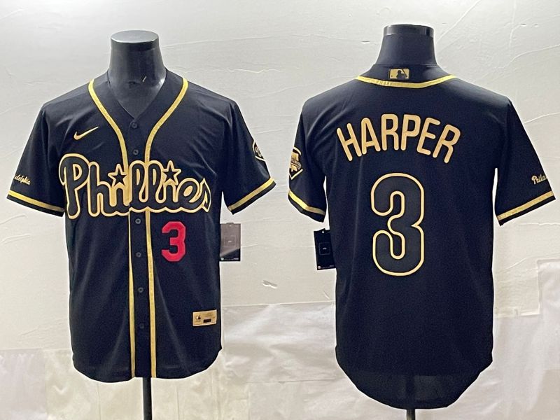 Men 2025 Philadelphia Phillies #3 Harper Black Gold Throwback Nike MLB Jersey style 003->philadelphia phillies->MLB Jersey